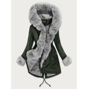 Bavlněná dámská zimní bunda parka v khaki barvě s kožešinou (XW801X) khaki XXL (44)