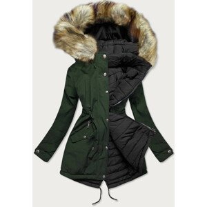 Khaki-černá oboustranná dámská zimní bunda s kapucí (W211) khaki S (36)