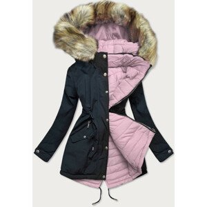 Tmavě modro-růžová oboustranná dámská zimní bunda s kapucí (W211) růžová M (38)