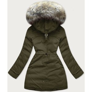 Khaki-černá oboustranná dámská zimní bunda s kapucí (W631) khaki XL (42)