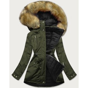 Khaki-černá oboustranná dámská zimní bunda s kapucí (W213BIG) khaki XXL (44)