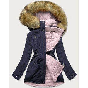Tmavě modro-růžová oboustranná dámská zimní bunda s kapucí (W213BIG) růžová 46
