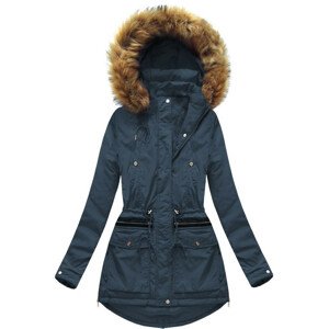 Tmavě modrá teplá dámská zimní bunda s kapucí (7308) tmavě modrá XXL (44)
