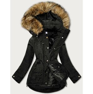 Černá teplá dámská zimní bunda s kapucí (7309) černá XXL (44)