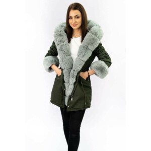 Bavlněná dámská zimní bunda parka v khaki barvě s kožešinou (XW793X) khaki S (36)