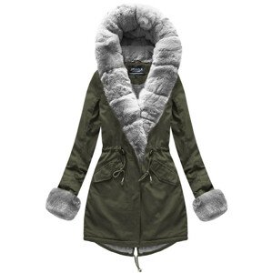 Bavlněná dámská zimní bunda parka v khaki barvě s kožešinou (W793BIG) khaki 46