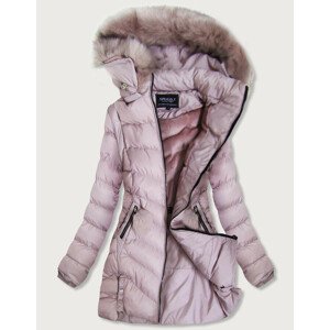Dámská zimní bunda v pudrově růžové barvě s odepínacími rukávy (W761) Růžová S (36)