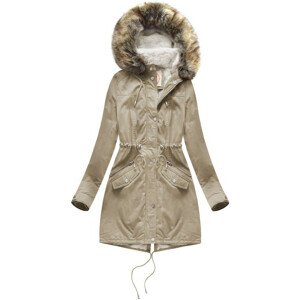 Béžová dámská bunda parka s mechovitým kožíškem a kapucí (7602) Béžová S (36)