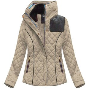 Krátká béžová prošívaná dámská zimní bunda (WZ105) Béžová XL (42)