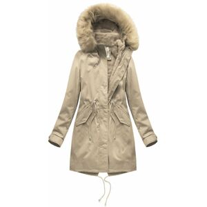 Béžová dámská zimní bunda parka s podšívkou a kapucí (7600) Béžová M (38)