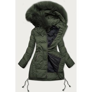 Prošívaná dámská zimní bunda v khaki barvě s kapucí (7690) khaki M (38)