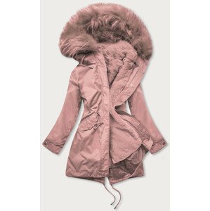 Dámská zimní bunda parka ve starorůžové barvě s podšívkou a kapucí (7600BIG) Růžová 52