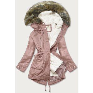 Dámská zimní bunda parka ve starorůžové barvě s podšívkou a kapucí (7619) růžová XXL (44)