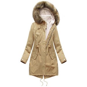 Béžová dámská zimní bunda parka s podšívkou a kapucí (7626BIG) Béžová 54