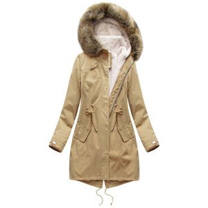 Béžová dámská zimní bunda parka s podšívkou a kapucí (7626) Béžová XXL (44)