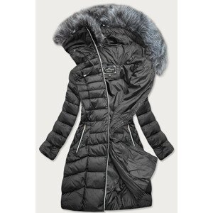 Tmavě šedá prošívaná dámská zimní bunda s kapucí (7710BIG) šedá 52