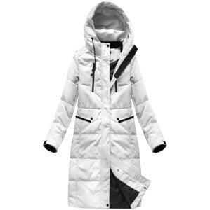 Jednoduchý bílý dámský zimní kabát s přírodní péřovou výplní (7123) bílá L (40)