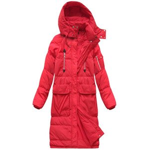 Jednoduchý červený dámský zimní kabát s přírodní péřovou výplní (7118) Červená S (36)