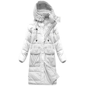Jednoduchý bílý dámský zimní kabát s přírodní péřovou výplní (7118) bílá L (40)