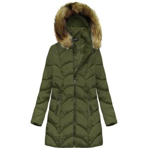 Prošívaná dámská zimní bunda v khaki barvě s kapucí (X1801X) khaki 46