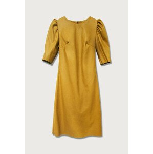 Žluté šaty z eko kůže (480ART) Žlutá S (36)