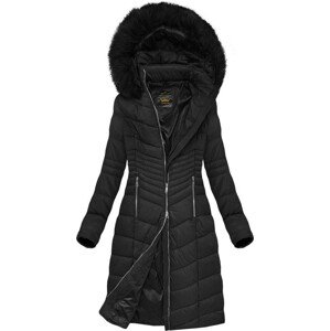 Černá dámská prošívaná zimní bunda s kapucí (7762BIG) černá 46