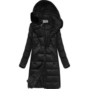 Černá dámská zimní bunda z různých spojených materiálů (J19-011) černá S (36)