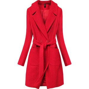 Elegantní červený kabát s páskem (X2708X) Červená XXL (44)