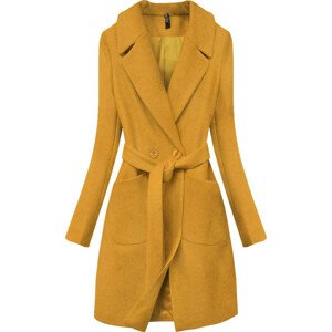 Elegantní kabát v hořčicové barvě s páskem (X2708X) Žlutá XL (42)