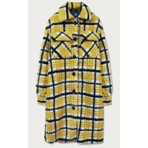 Žlutý károvaný plyšový dámský kabát (002) Žlutá L (40)