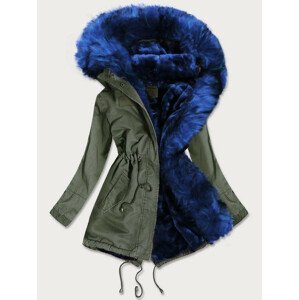 Khaki-chrpová dámská zimní bunda parka s barevným kožíškem (D-216#) Modrá M (38)