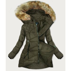 Prošívaná dámská bunda v khaki barvě s kapucí (808) khaki XXL (44)