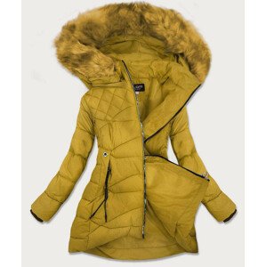 Prošívaná dámská bunda v hořčicové barvě s kapucí (808) Žlutá L (40)
