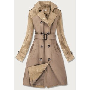 Tenký béžový kabát z různých spojených materiálů (YR2027) Béžová L (40)