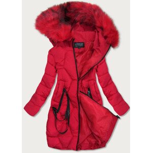 Červená prošívaná dámská zimní bunda s ozdobnými páskami (20163) Červená S (36)
