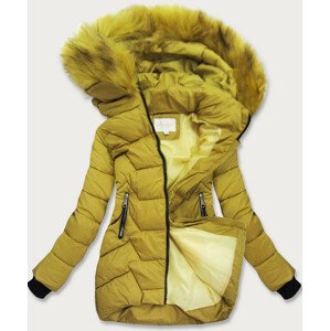 Dámská zimní bunda v hořčicové barvě s kapucí (1988) Žlutá XXL (44)