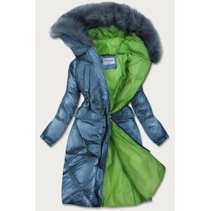Světle modrá lesklá prošívaná dámská zimní bunda (977) Modrá XL (42)