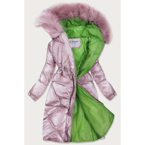 Růžová lesklá prošívaná dámská zimní bunda (977) Růžová XXL (44)