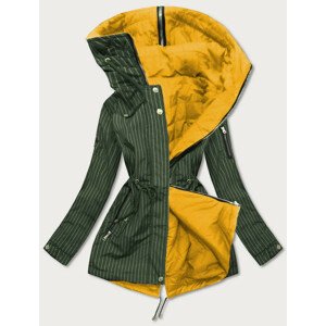 Khaki-žlutá oboustranná pruhovaná bunda s kapucí (W659) Žlutá XXL (44)