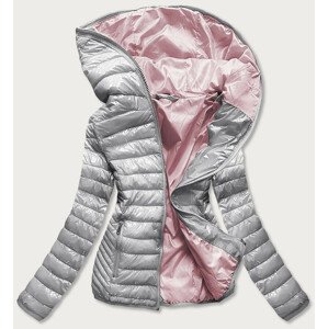 Stříbrná prošívaná dámská bunda s kapucí (B9561) odcienie szarości XXL (44)