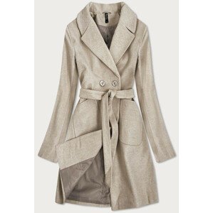 Elegantní béžový kabát s páskem (X2708X) Béžová XXL (44)