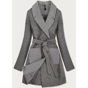 Šedý dámský károvaný dvouřadový kabát (2705) šedá S (36)