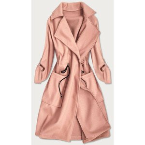 Růžový volný dámský kabát s klopami (20536) růžová jedna velikost