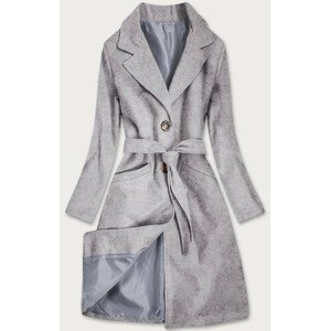 Klasický šedý dámský kabát s páskem (22800) šedá XL (42)