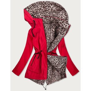 Oboustranná dámská bunda v červené barvě/s panteřím vzorem s kapucí (SS66-1) červená 50