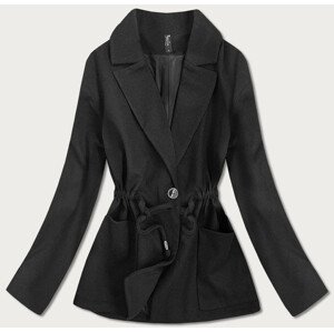 Krátký černý volný dámský kabát (2727) odcienie czerni L (40)