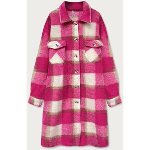 Růžový dámský košilový károvaný kabát (21182) růžová jedna velikost