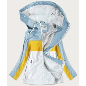 Světle modro/žlutá dámská bunda větrovka s kapucí (YR1968) Žlutá L (40)