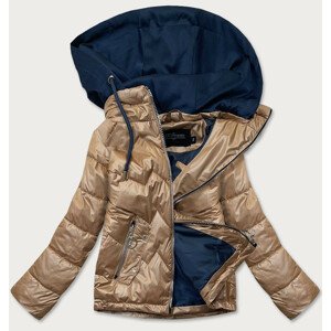 Karamelovo/modrá dámská bunda s kapucí (BH2003) Hnědá XL (42)