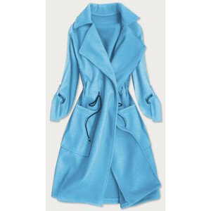 Světle modrý volný dámský kabát s klopami (20536) Modrá jedna velikost